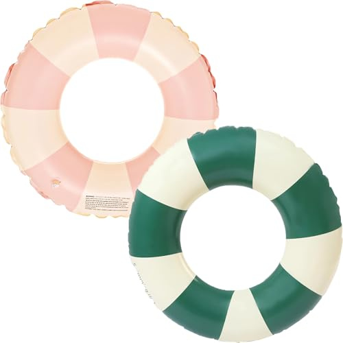 Uppblåsbar simring, uppblåsbar simring för vuxna, vintage randiga uppblåsbara munkar, för vuxna barn flottör (rosa+grön)