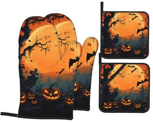 4 Pezzi Presine E Guanti Da Barbecue Halloween Party Guanti Da Forno Professional Guanti Da Cucina Divertenti Guanti Forno Per Campeggio, Grill, Bbq