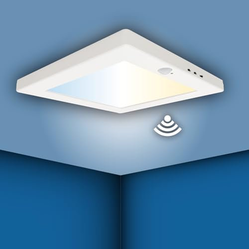 LED ATOMANT Pack 4x Panel LED Cuadrado Superficie o Empotrable 225mm 20W, Corte Ajustable (55-200mm), CCT (Selector de Color Blanco Calido, Neutro y Frio) Sensor de movimiento y lumínico, 2000 lumenes