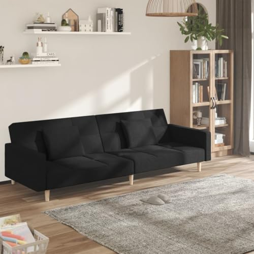 ShGaxin 2-sits bäddsoffa med två kuddar svart tyg, vardagsrumssoffor, avkoppling soffa - 375801