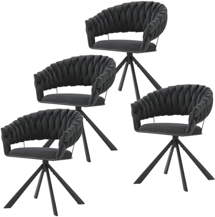 Lestarain Esszimmerstühle 4er Set Drehbar Samt Dunkelgrau | Geflochtene Lehne Metallgestell Polsterstuhl Design Für Esszimmer