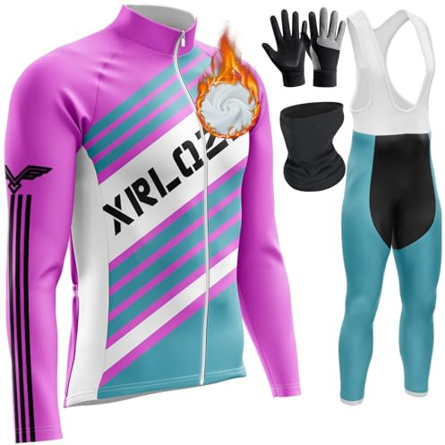 Herren Radtrikot Set Fahrradbekleidung Set, Winter Radtrikot Set Fleece Rennrad Trikot Herren Set,Langarm Fahrradtrikot (TYP-3,4XL)