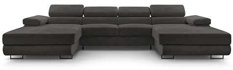 FurniShop24 Ecksofa mit Schlaffunktion und Bettkasten - Eckcouch U-Form mit Bewegliche Kopfstützen - Schlafcouch zum Wohnzimmer, Minimalistisches Design Schlafsofa - Nolan U Mini: Anthrazit