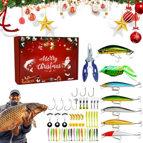 Angel Adventskalender 2024 Fishing Männer Weihnachtskalender 24Tage Angelzubehör Weihnachten Countdown Kalender Für Weihnacht Angelköder 19,5x13,4x4,8 Cm