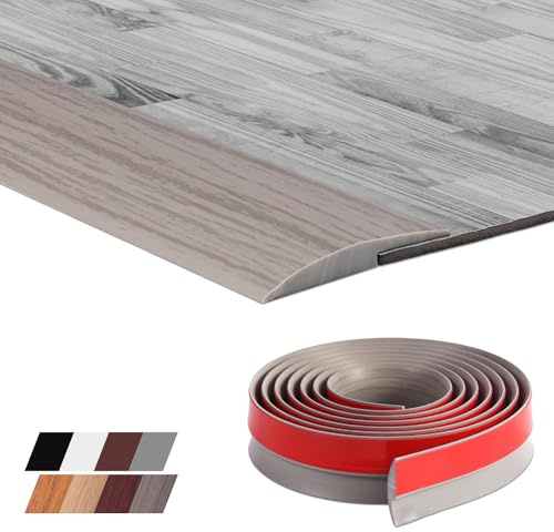 Self Adhesive Floor Transition Strip, 2m Threshold Strips for Doorways, Door Bar & Floor Edge Trim for Carpet, Laminate, Vinyl, Tile and Wood Floors (for 3–6mm Height Difference, Grey Wood Grain)