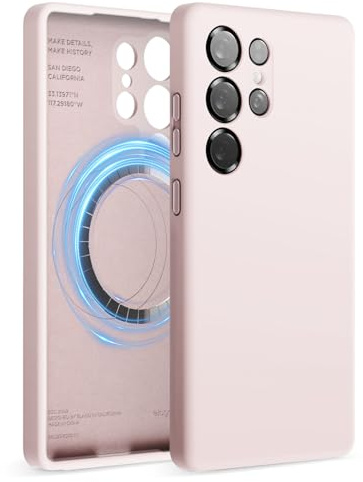 elago Kompatibel med Samsung Galaxy S25 Ultra fodral, magnetiskt silikonfodral, kompatibel med MagSafe-tillbehör, skyddshölje, stötsäker, smal, reptåligt mjukt mikrofiberfoder (älskande rosa)