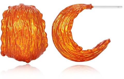 LILIE&WHITE Rote Ohrringe, hypoallergene Metall-Ohrringe für Damen, leichte runde Tropfenohrringe mit gehämmerter Textur, anlaufgeschützt, lichtechter Schmuck für den Alltag und besondere Anlässe,