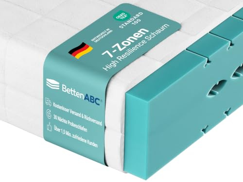 BettenABC - Matratze HR Blue - 100x200 cm (H3) - 7-Zonen-Matratze aus High-Resilience-Schaum - Hypoallergen & Antibakteriell - Oeko-TEX Zertifiziert - Bezug waschbar - Lieferung per Paket