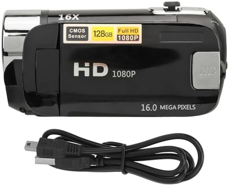 D90 1080P 16MP Digitalkamera 2,4 Tums Roterbar Skärm Videokamera 16X Zoom HD-videoinspelare med Fyllningsljus (Svart)