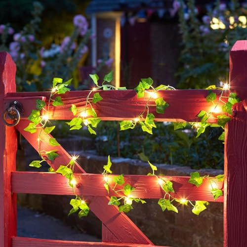 Garden Mile Solar String Lights 3m 30 LED Artificial Ivy vines with Fairy Lights Solar Powered Fake Ivy Weatherproof Durable Maple Laves Garland for Garden Patio Decoration
