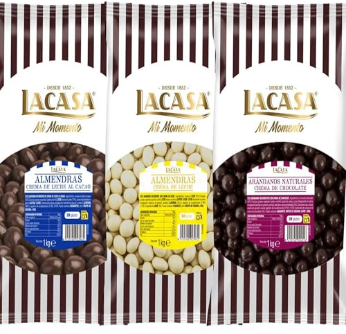 Lacasa Mi Momento pack 3kg bolas: Almendra con chocolate con leche,Almendra con chocolate Blanco,Arándanos con chocolate Negro
