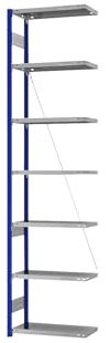 eurokraft | Steckregal | Bauart leicht | einseitig | HxBxT 3000 x 750 x 300 mm | blau/verzinkt | Anbauregal