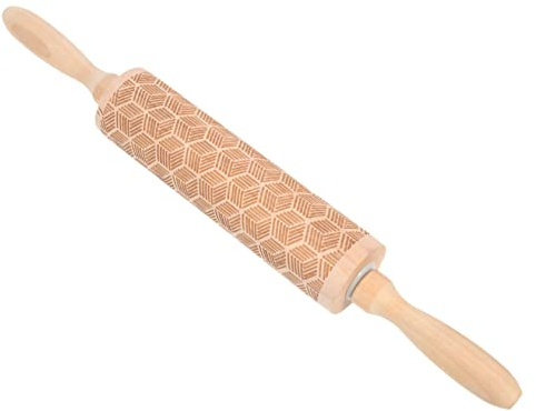 HOLIDYOYO Rouleau à Pâtisserie Imprimé 5x35 Cm en Bois De Hêtre, Bâton à Rouler Ménager Gravé à Motif Quadrillé, Rouleau à Biscuits Pratique pour Pizza, Pâte Et Pâtisserie,