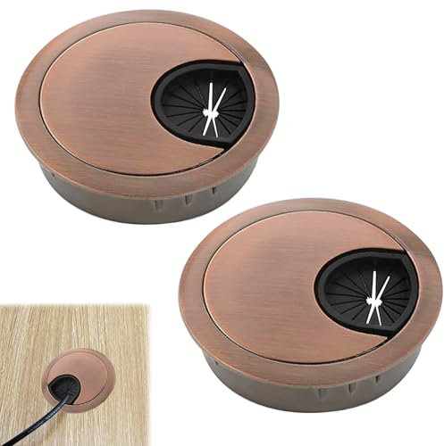 2 Pcs 60mm Desk Grommet,Zinc Alloy Round Desk Table Grommet for Management of Office & Computer Desk(Gold)