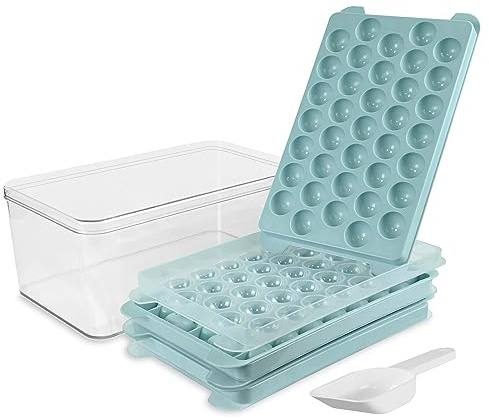 Kugel Eiswürfelform, Runde Eiswürfelbehälter mit Deckel für Cocktail, Whiskey, Kaffee, 2,5cm x 111 Eiswürfel (3 Ice Cube Tray & 1 eiswürfel box & 1 Schaufel)
