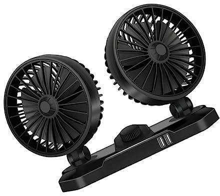 Lurrose Ventilador Doble USB Ajustable Vehículos de Rotación Silencioso y Aire Acondicionado y Camiones