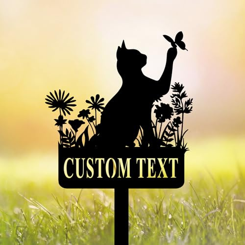 Custom Cat Memorial Grave Stakes Personalized Cat Garden Decor Metal Pets Lover Cemetery Markers Decorations Outdoor Garden Stake Remembrance Gifts