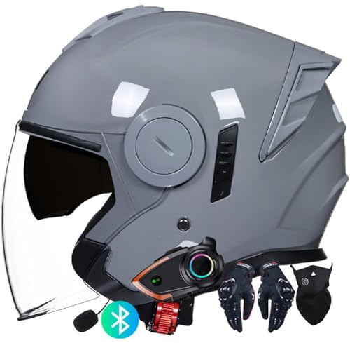 Bluetooth Intercom Motorcycle Open-Face Helmets Modular Helmets Flip-up Helmets Offroad Helmets Motocross Helmets With ECE Double Visor Sun Visor For Women Men Matt Black