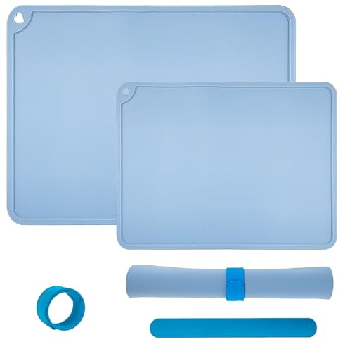 Silikon Malunterlage Set für Kinder mit Magnetclips - 2 Größen (45x30cm & 60x40cm), 2 Snap-Armbänder, Spülmaschinenfest für Kinder & Künstler (Blau)