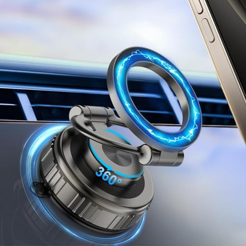 Kairiyard Upgraded Vakuum Magnetischer Handyhalterung Auto für Magsafe Autohalterung,360° drehbare Verstellbarer Drehverschluss Handy Halterung Auto Kompatibel mit KFZ/Spiegel/iPhone 17/16/15/14/13.