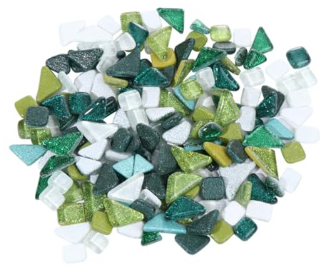 CORHAD Piedras de Mosaico Irregulares de Cristal Brillante para Manualidades DIY Colores Verde y Blanco Resistentes al Desgaste y Humedad Decoración para Hogar y Arte