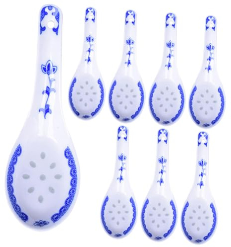 DECOMELODY 8 piezas Cucharas de Chinas Azul y Blanco para Sopa Multifunción Resistente al Calor para Hogar y Restaurante