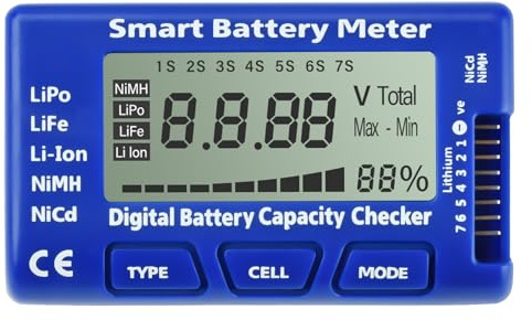 VOKTTA 5-in-1 Digitaler Batterietester, 1-7S Battery Capacity Tester mit LCD, Batteriemonitor für LiPo, LFP, Li-Ion, NiMH, NiCd