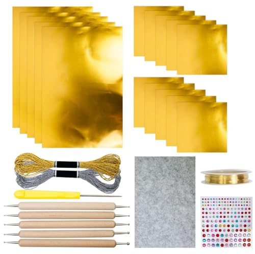 Byuexhp Prägefolie Set Gold und Silber, Bastelfolie zum Prägen Gravieren und Bemalen, Dekoratives Folienpapier Bastelset für Kinder Erwachsene, für Kunstprojekte, Weihnachtsdeko (Set)
