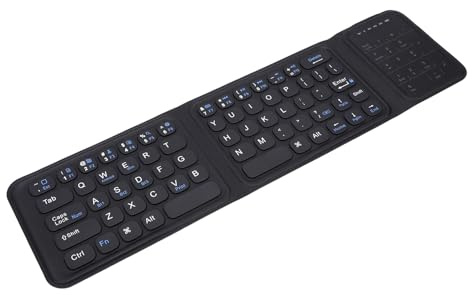 Bewinner Foldable Keyboard with Touchpad, Portable Tri Folding Bluetooth Keyboard, Rechargeable Full Size Ultra Slim Keypad for Smartphone Tablet Laptop PC