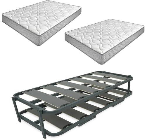 amuéblate Online - Cama Completa con 2 Colchones Viscoelásticos Carla (Cara Invierno/Verano) + Cama Nido Reforzada, 90 x 190