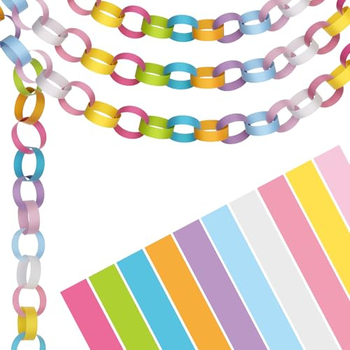 Morcheiong 300 cadenas de papel para el día de Pascua, tiras de papel de colores para manualidades, suministros de decoración de fiestas