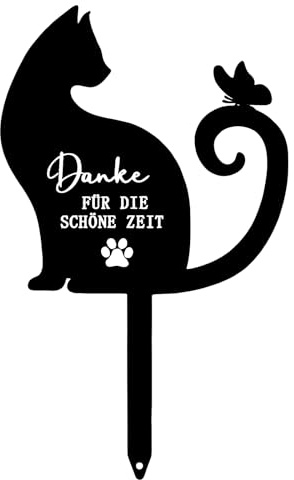 KEORHEZ Gedenkstein Katze, Katzen Grabschmuck Aus Edelstahl, 30 X 18 cm, Katzen Gartenstecker, EIN Erinnerungsgeschenk für Tierbesitzer, Andenken An Verstorbene Katze(Schwarz)