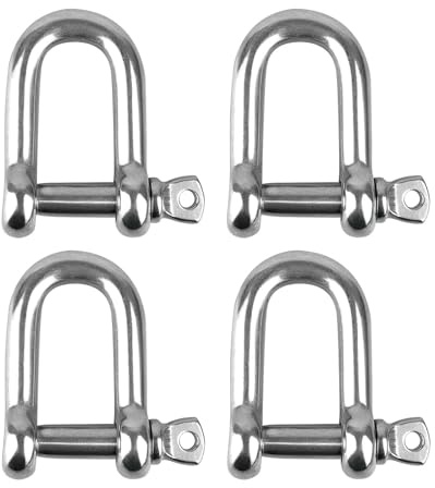 Grillete de Acero Inoxidable 304 M8, 4 Piezas Grilletes en D de Alta Resistencia, Anticorrosión, para Cuerda de Acero, Cadena, Aparejos y Fijaciones en Interior y Exterior