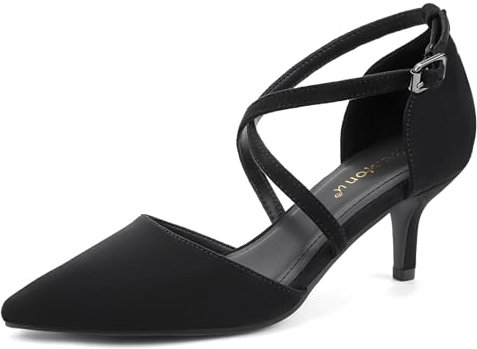 Greatonu Sandali con Tacco Gattino Punta Chiusa Cinturino alla Caviglia Scarpe da Festa Donna Nero 38 EU