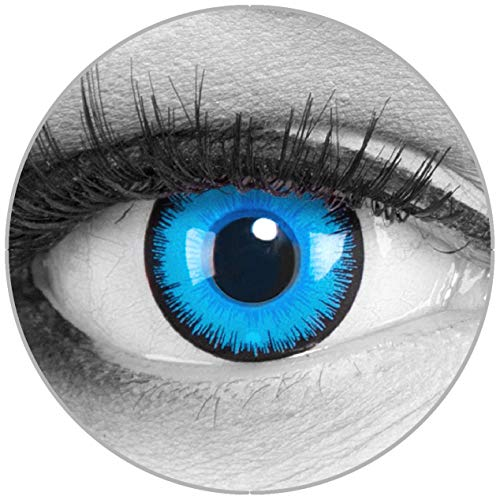 Funnylens Farbige blaue Kontaktlinsen Alper mit Stärke - weich mit Stärke 2er Pack + gratis Behälter – 3 Monatslinsen - perfekt zu Halloween Karneval Fasching oder Fasnacht -5.5