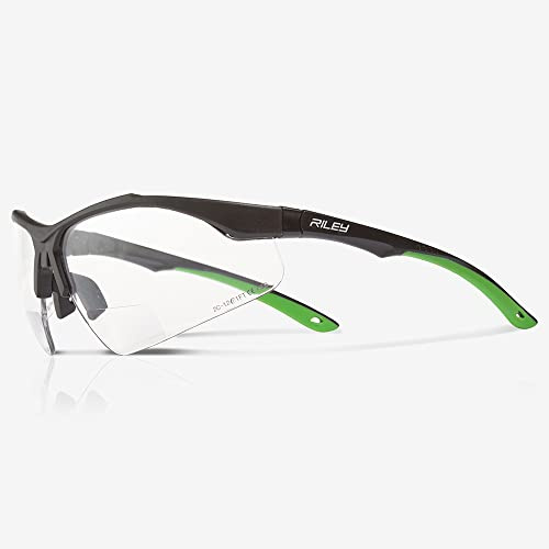 Riley Ready Reader Eye Protection Safety Glasses for Work - Bifocal Magnification Sport Style, Protective Eyewear with Impact Resistant Wrap-Around Lenses