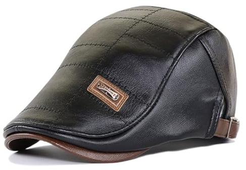 Gorros de Boina para Hombre Newsboy Cálida Boinas de Cuero de la PU Casquillo Plano de Cuero de la PU Ajustable Sombreros Prueba de Agua para Hombres Otoño Invierno(Negro)