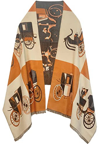 EXTREE Damen-Schal, Pashmina-Schal, Wickeltuch für Abendkleid, Decke, offener Poncho, Umhang, Beige, Orange, Grau, kariertes Pferd, Medium