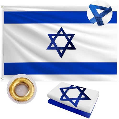 Drapeau Israël d'extérieur en tissu Oxford 210D robuste | Hexagramme brodé étoile de David | Bleu et blanc | Drapeau national IL pour mur, intérieur, maison, jardin, décoration de fierté juive, 0,9 x