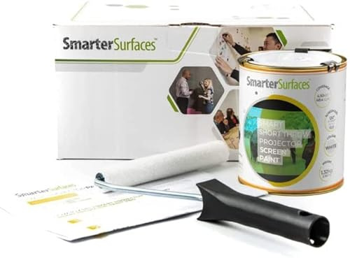 Smarter Surfaces Short Throw Projector Screen Paint 25m²/270 Sq.Ft (White) Projectable Wall Paint Standard 4K HD Projections | Designed for Short Throw