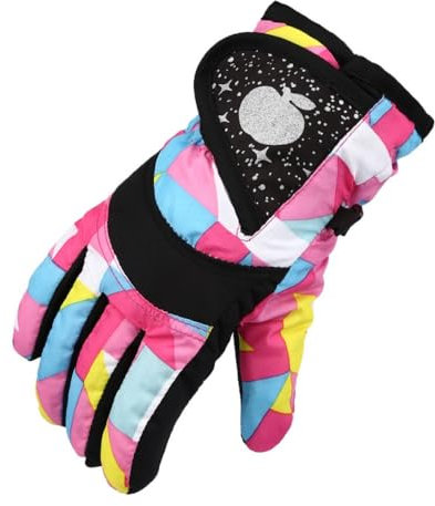 Skihandschuhe Kinder Unisex Winterhandschuhe Baumwolle Kalt Sport wasserdichte Winddichte Schnee Fäustlinge für Jungen und Mädchen (Bunt,L（4-7 Jahre）)