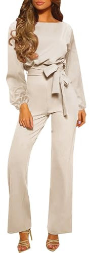 Saymany Glitzer Jumpsuit Damen Yoga Hosenanzug Damen Business Latzhose Herren Jeans Pailletten Jumpsuit Damen Kuschel Overall Damen Jeans Overall Damen Ribbed Jumpsuit Damen Overall Elegant（Beige,XL
