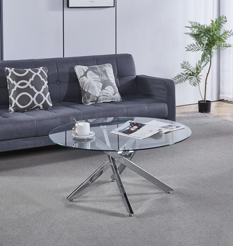 Hallowood Furniture Cullompton Modern Glass Top Small Round Coffee Table