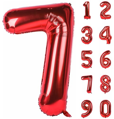 TNSRAY Palloncini Rosso Foil 82cm - Palloncini Compleanno- Decorazioni Festa Compleanno, Palloncino Compleanno, Numeri Gonfiabili Gigante Decorazioni Palloncino Compleanno Festa Femmina Donne,Numero 7