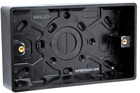 SHPELEC® 2 Gang Surface Mount Pattress Box – 25mm Deep | Matt Black Plastic Back Box for Double Sockets & Switches | Stylish & Durable Wall Mount Housing (2 Gang Back Box)