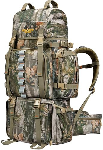 NewView Jagdrucksack mit wasserdichtem Regenschutz, 60L Tarnrucksack für Männer, 600D Jagdtasche für Jäger-Tarnbaum (60L)