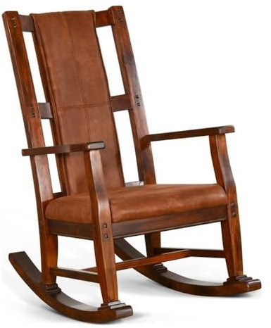 Pemberly Row Wood Rocking Chair, Indoor in Chocolate (41 H x 26 W x 22.5 D) for Living Room with Cushion Seat, High Back, Easy Assembly
