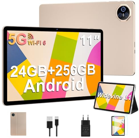 Biegedy Tablet 11 Pollici Android Tablet 24GB RAM+256GB ROM (1TB TF), Widevine L1, Tablets Octa-Core 2.0 GHz, 2.4G+5G WiFi, 8000mAh Batteria, Bluetooth5.0, 13MP+5MP, GPS, Type-C, Face ID - Oro