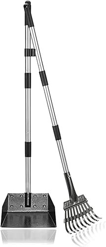 Anluomafuy Hundekotschaufel und Harke Set, Hundekotsammler Langer Verstellbarer Griff, Verstellbarer Griff mit Rechen zum Entfernen von Abfällen für Große, Mittelgroße Und Kleine Hundekotentferner