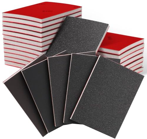 KAIYAYA 27 pezzi Spugne Abrasive Spugna abrasiva Grane 180-3000 Diverse Spugnette lavabili e riutilizzabili Bagnato-Asciutto per legno Metallo Vernice Lucidatura Riparazione Carrozzeria Auto